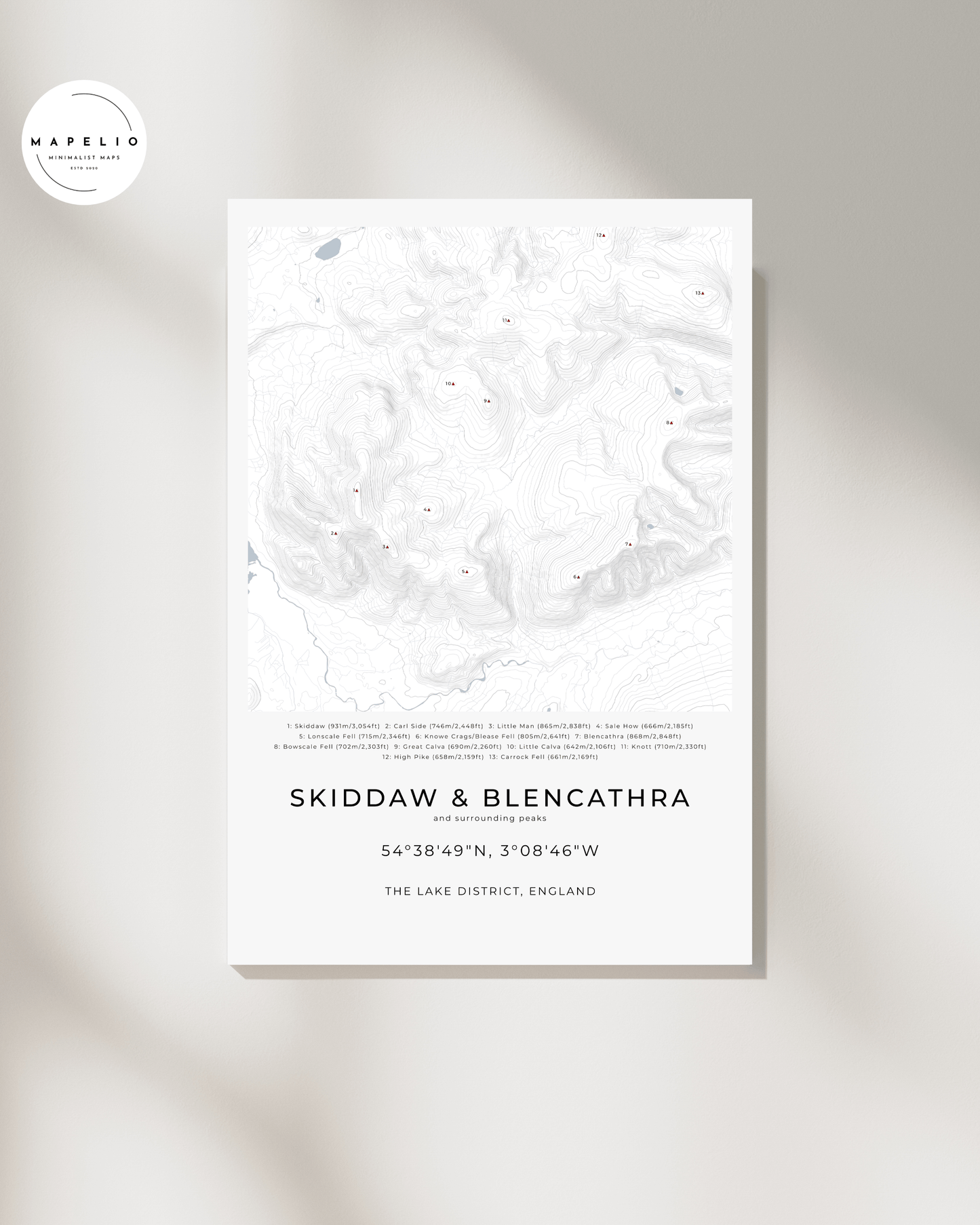 Skiddaw, Blencathra & Surrounding peaks - Contour Map