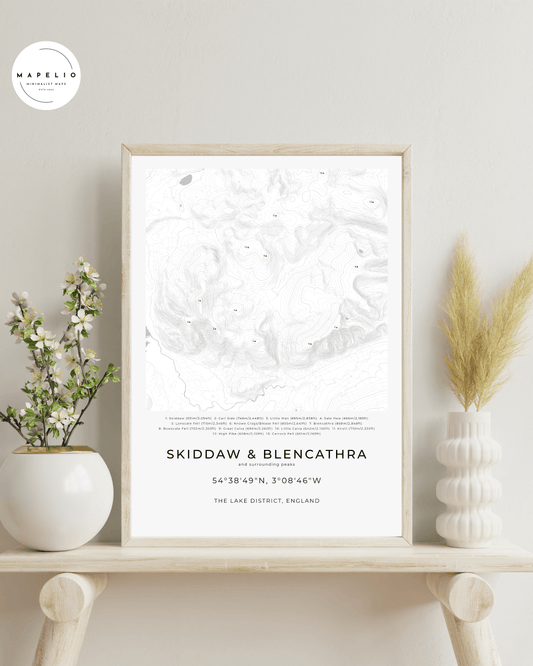 Skiddaw, Blencathra & Surrounding peaks - Contour Map