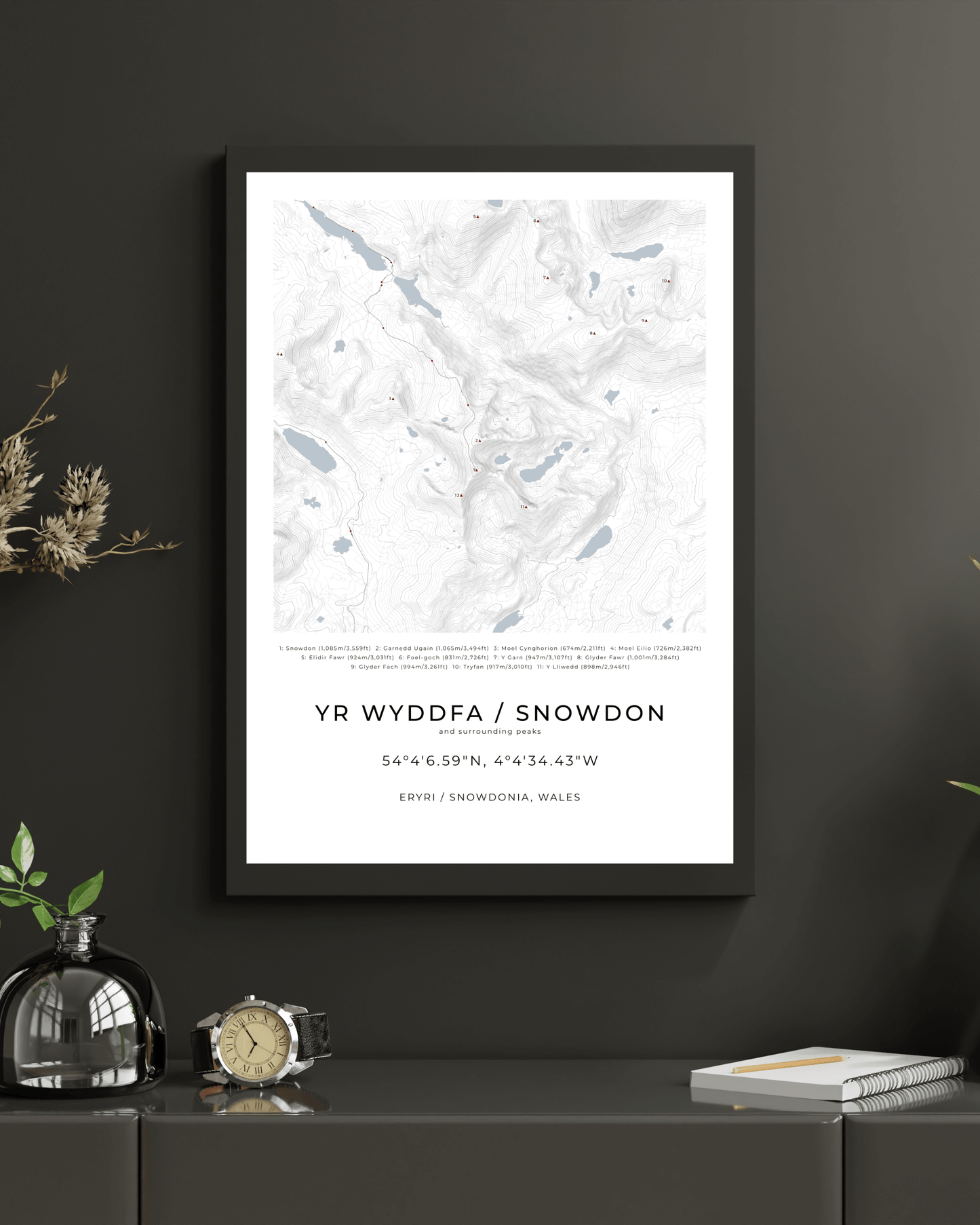 Yr Wyddfa / Snowdon & surrounding peaks - Contour Map Print