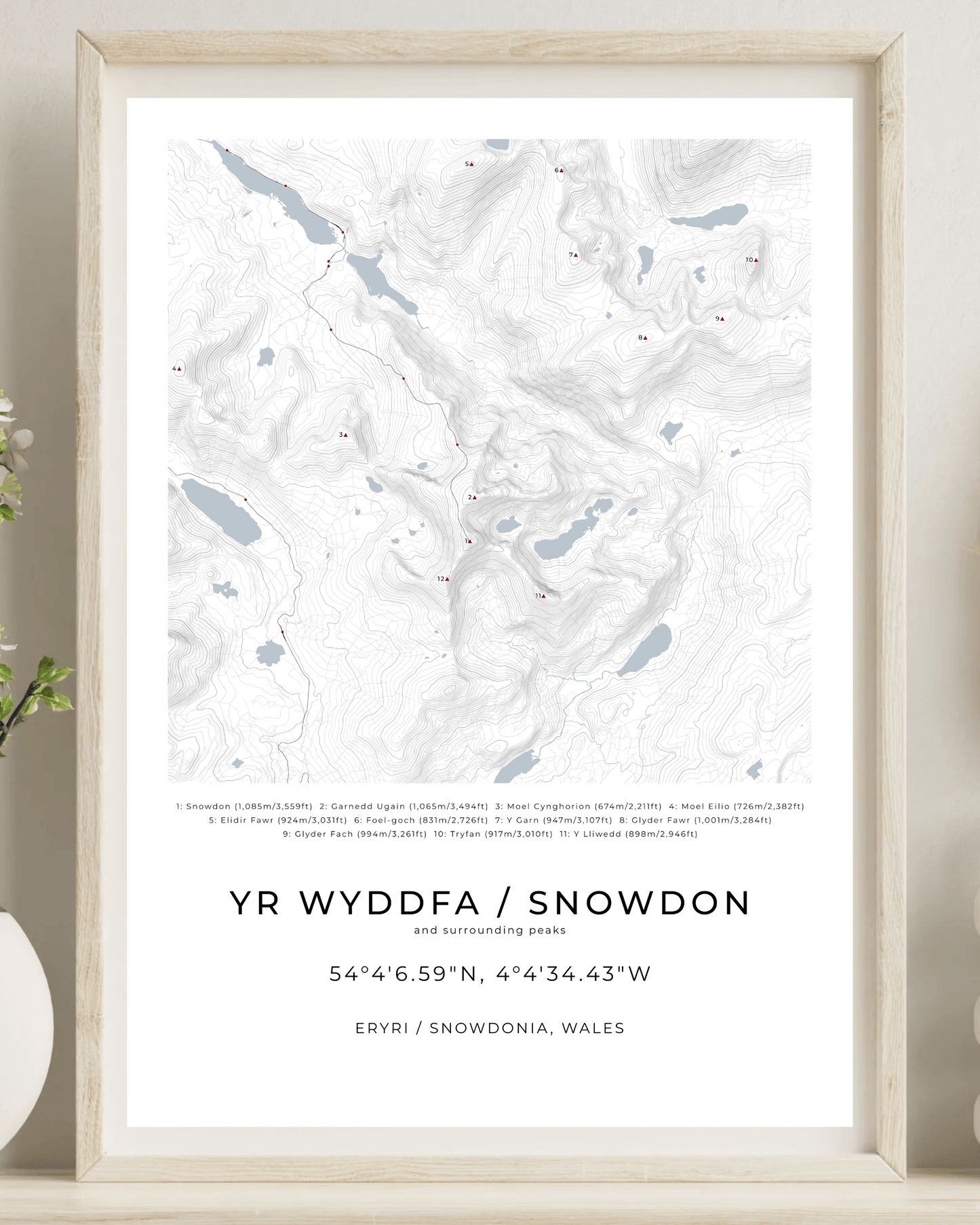 Yr Wyddfa / Snowdon & surrounding peaks - Contour Map Print