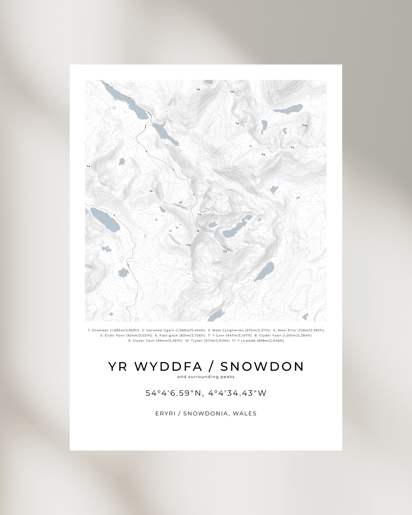 Yr Wyddfa / Snowdon & surrounding peaks - Contour Map Print