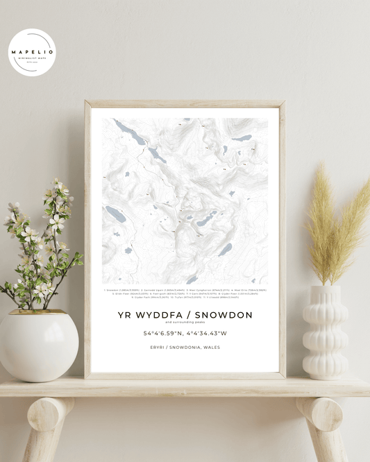 Yr Wyddfa / Snowdon & surrounding peaks -  Framed Contour Map