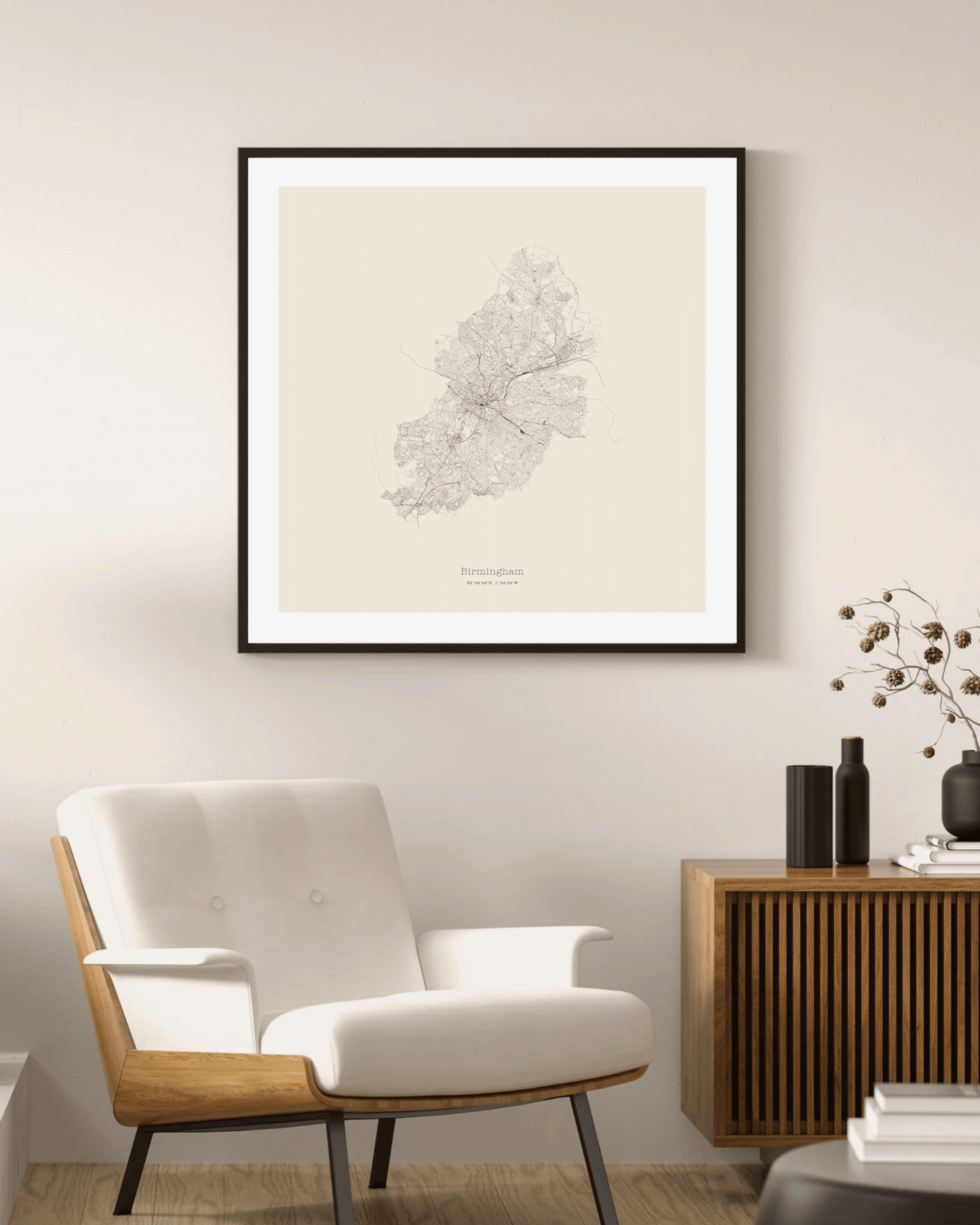 Birmingham - City Map - Minimalist Fine Art Print - Taupe