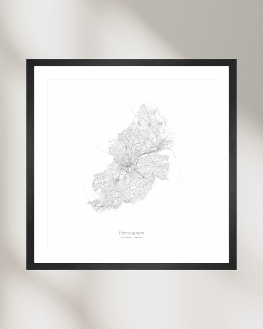 Birmingham - City Map - Minimalist Fine Art Print - White