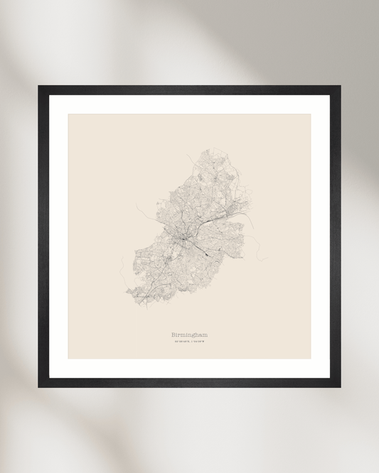 Birmingham - City Map - Minimalist Fine Art Print - Taupe
