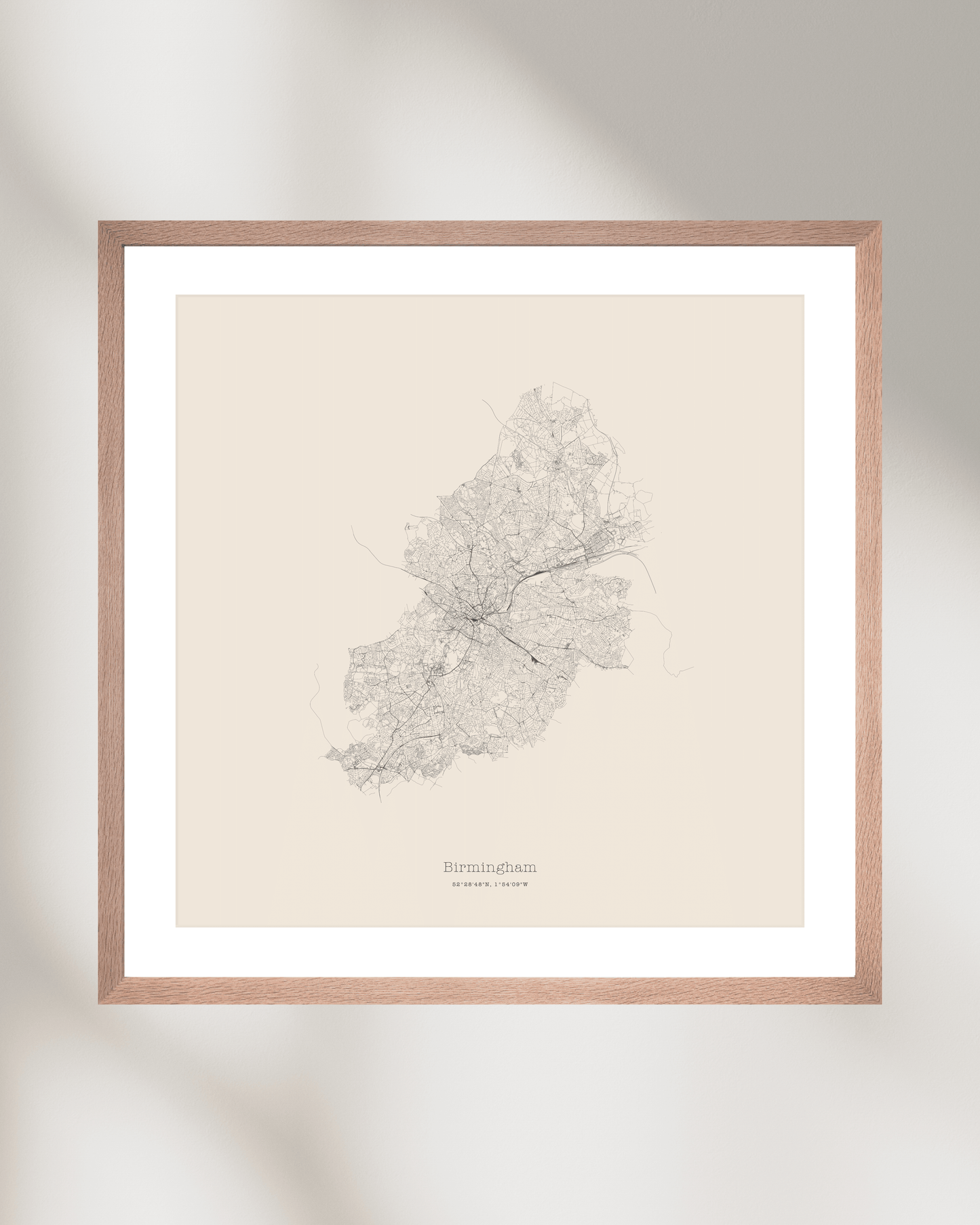 Birmingham - City Map - Minimalist Fine Art Print - Taupe