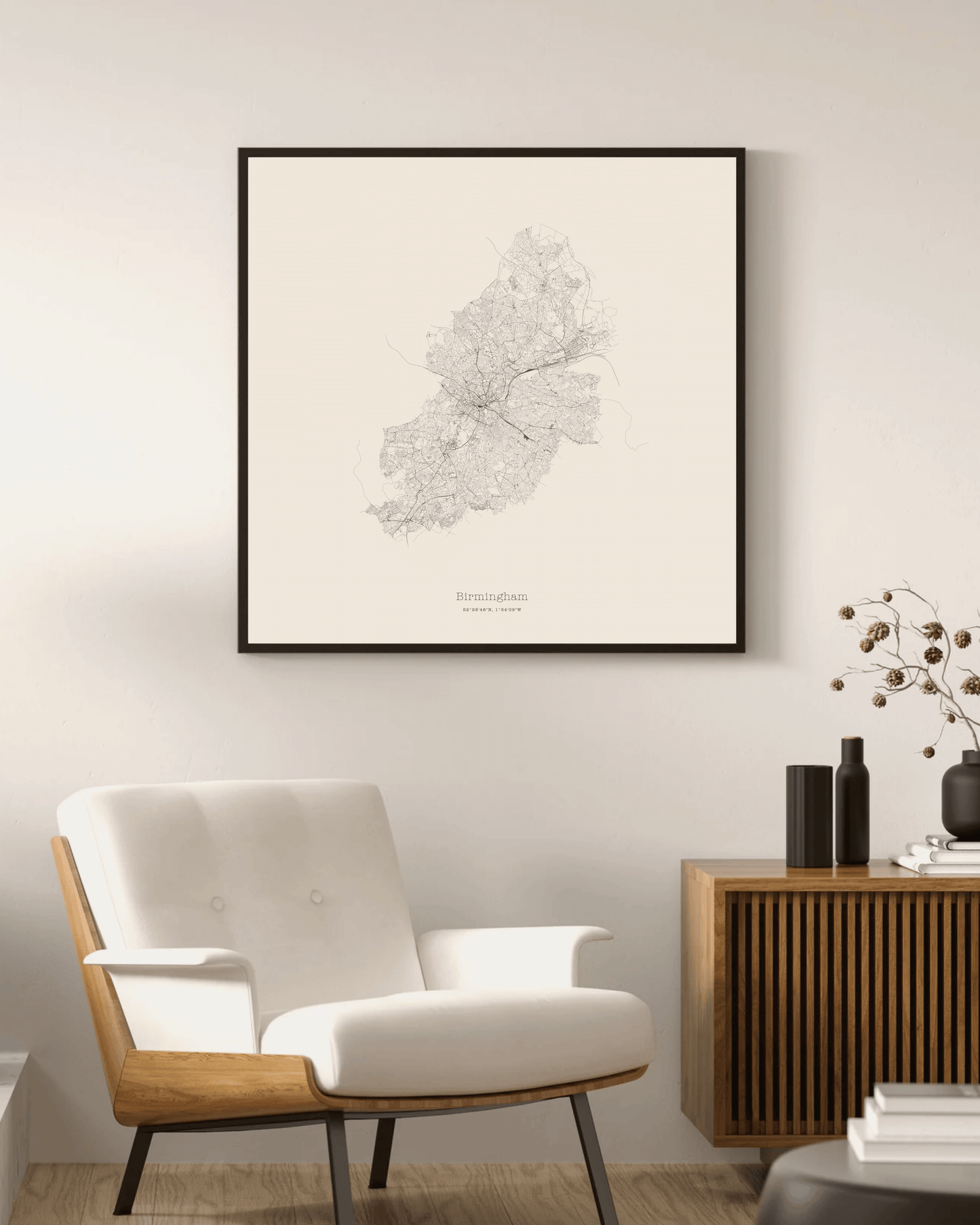 Birmingham - City Map - Minimalist Fine Art Print - Taupe