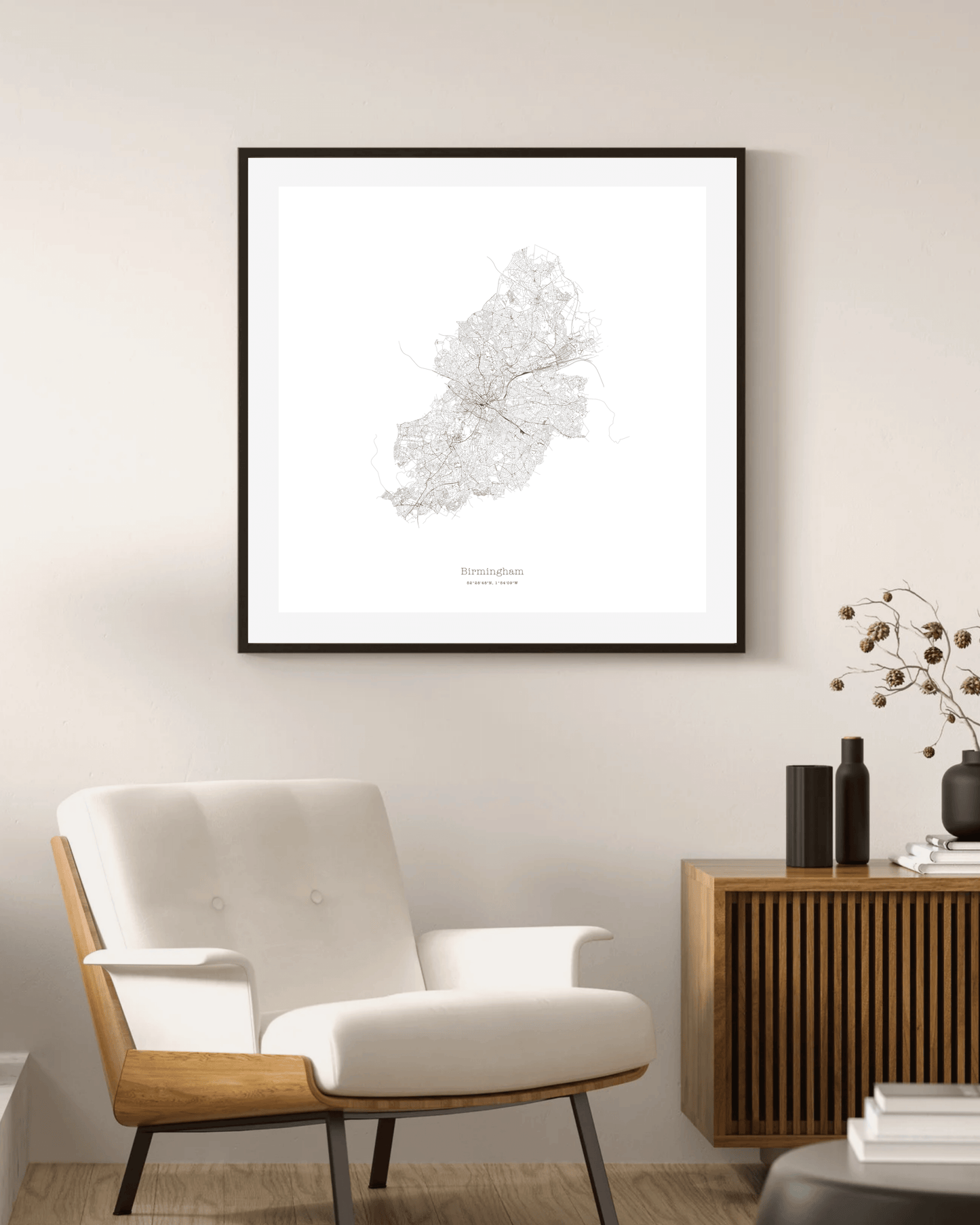 Birmingham - City Map - Minimalist Fine Art Print - White