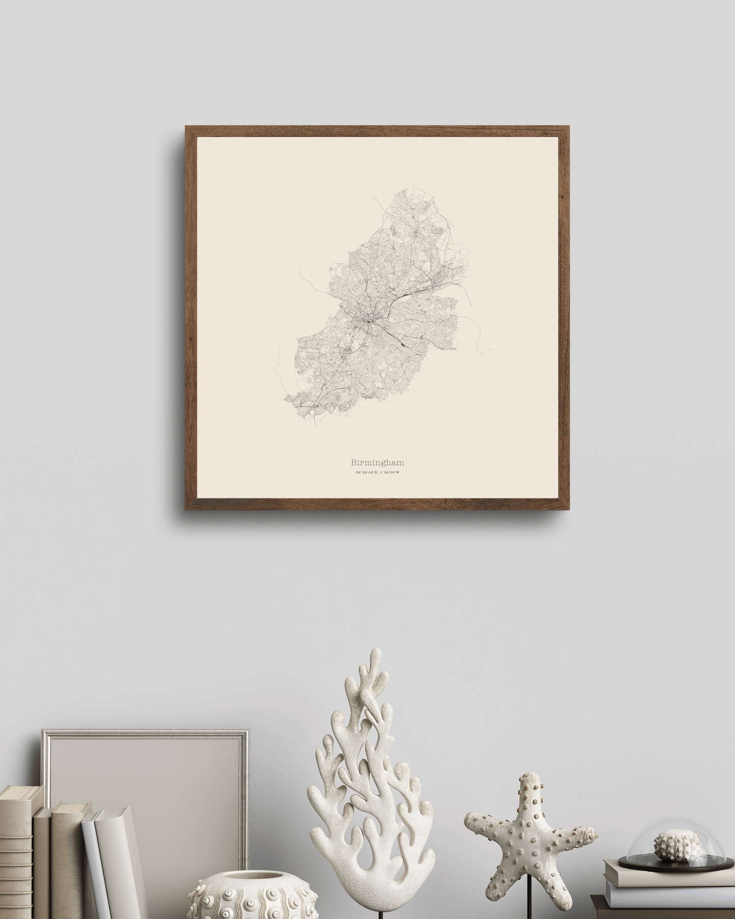 Birmingham - City Map - Minimalist Fine Art Print - Taupe