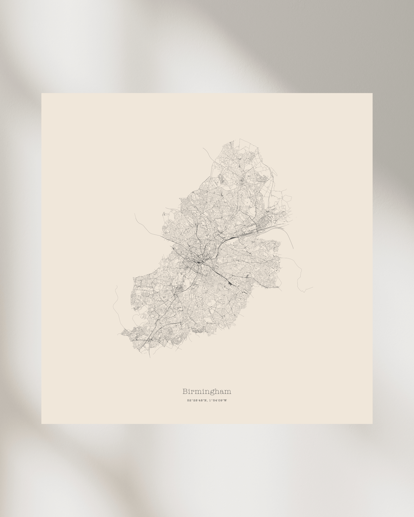 Birmingham - City Map - Minimalist Fine Art Print - Taupe