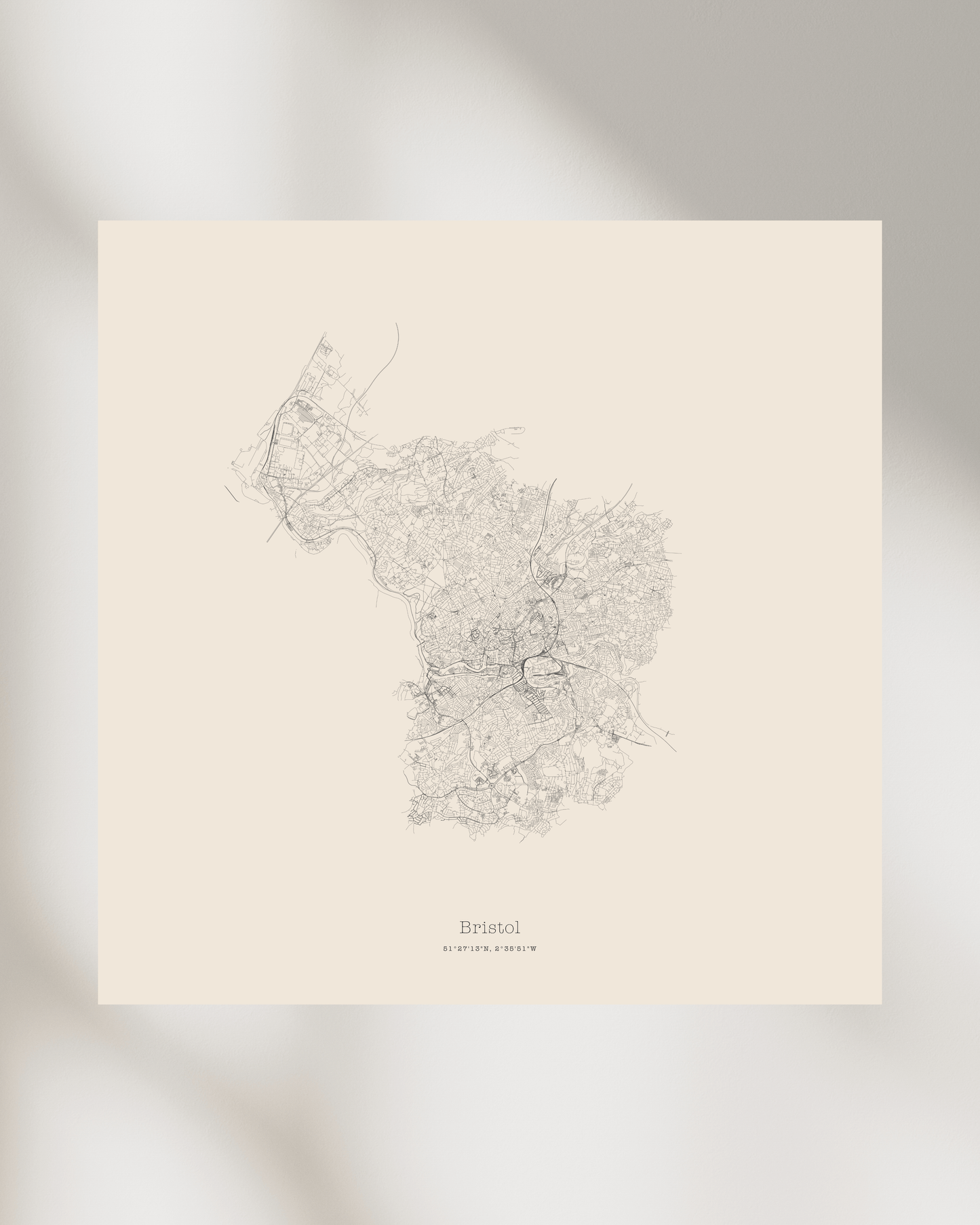 Bristol - City Map - Minimalist Fine Art Print - Taupe
