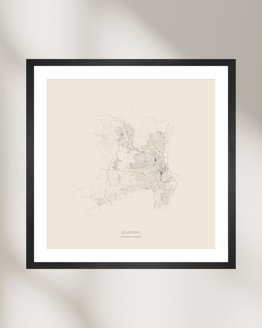 Aberdeen - City Map - Minimalist Fine Art Print - Taupe