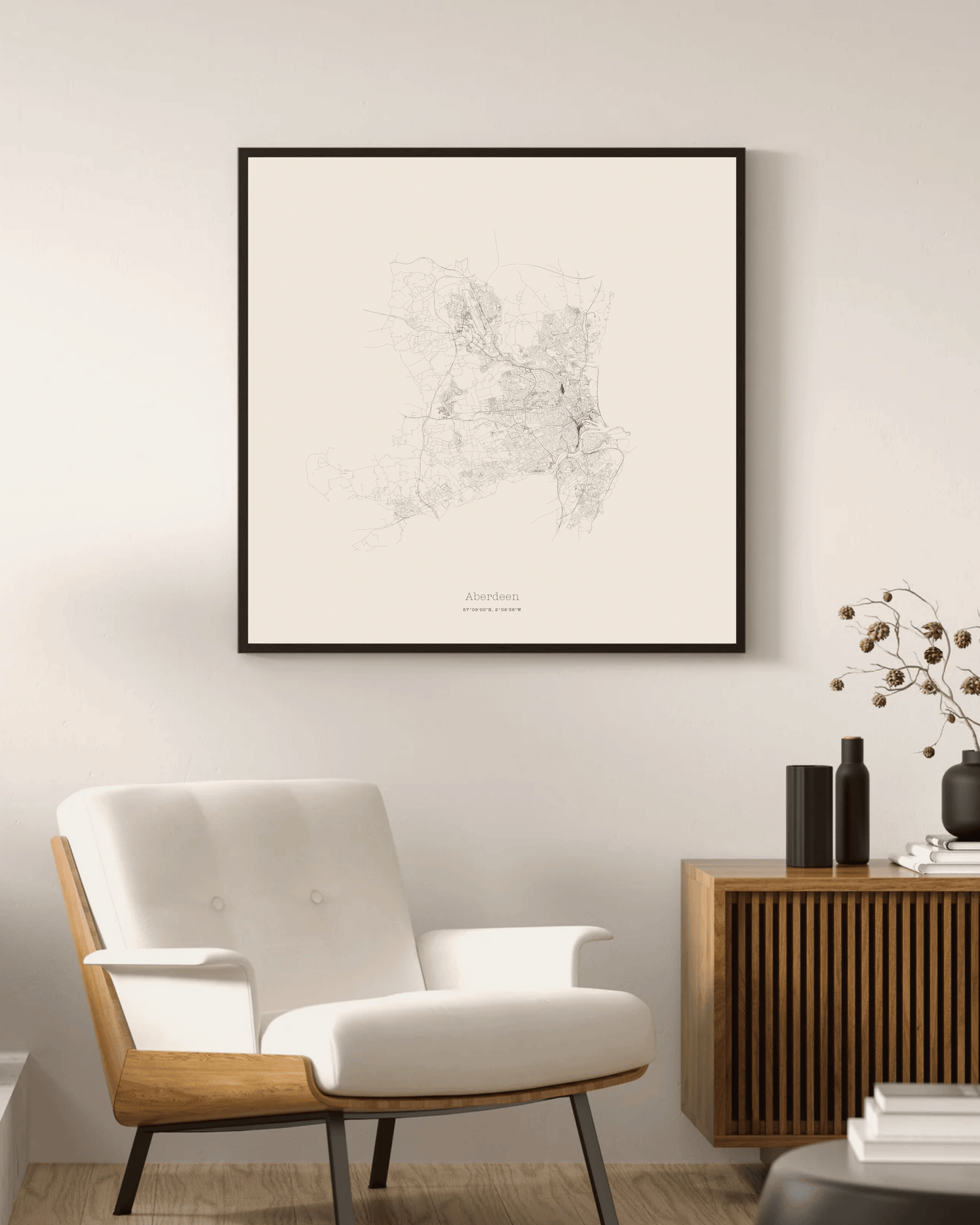 Aberdeen - City Map - Minimalist Fine Art Print - Taupe