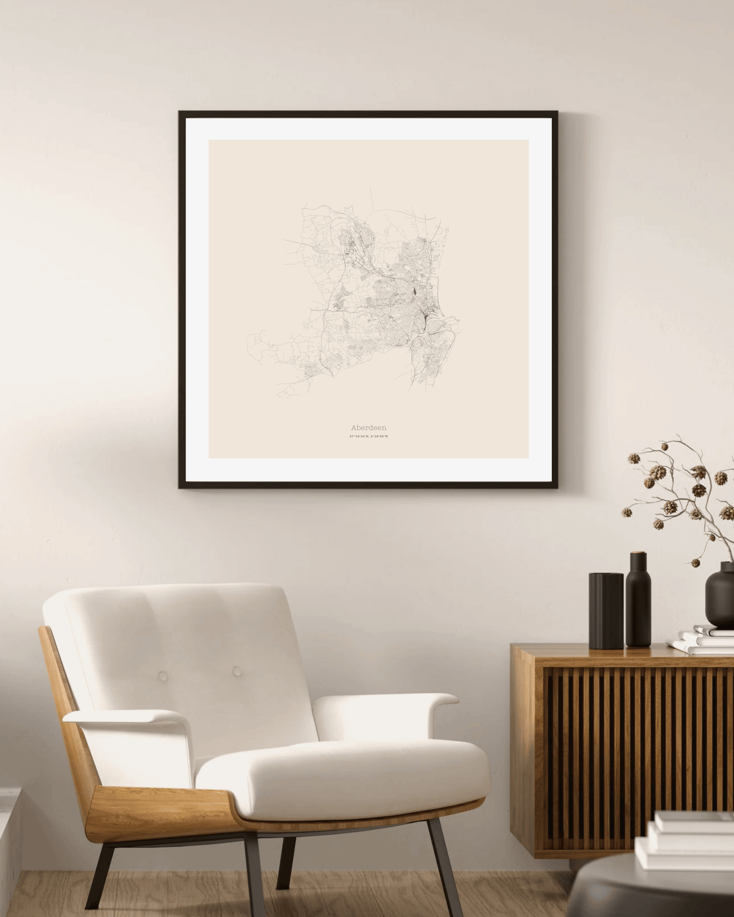 Aberdeen - City Map - Minimalist Fine Art Print - Taupe