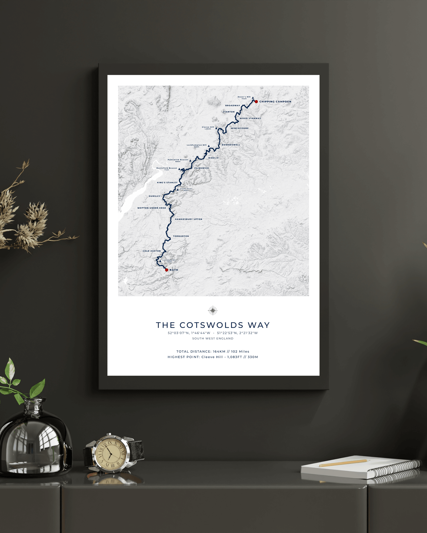 The Cotswolds Way - Route Map Print