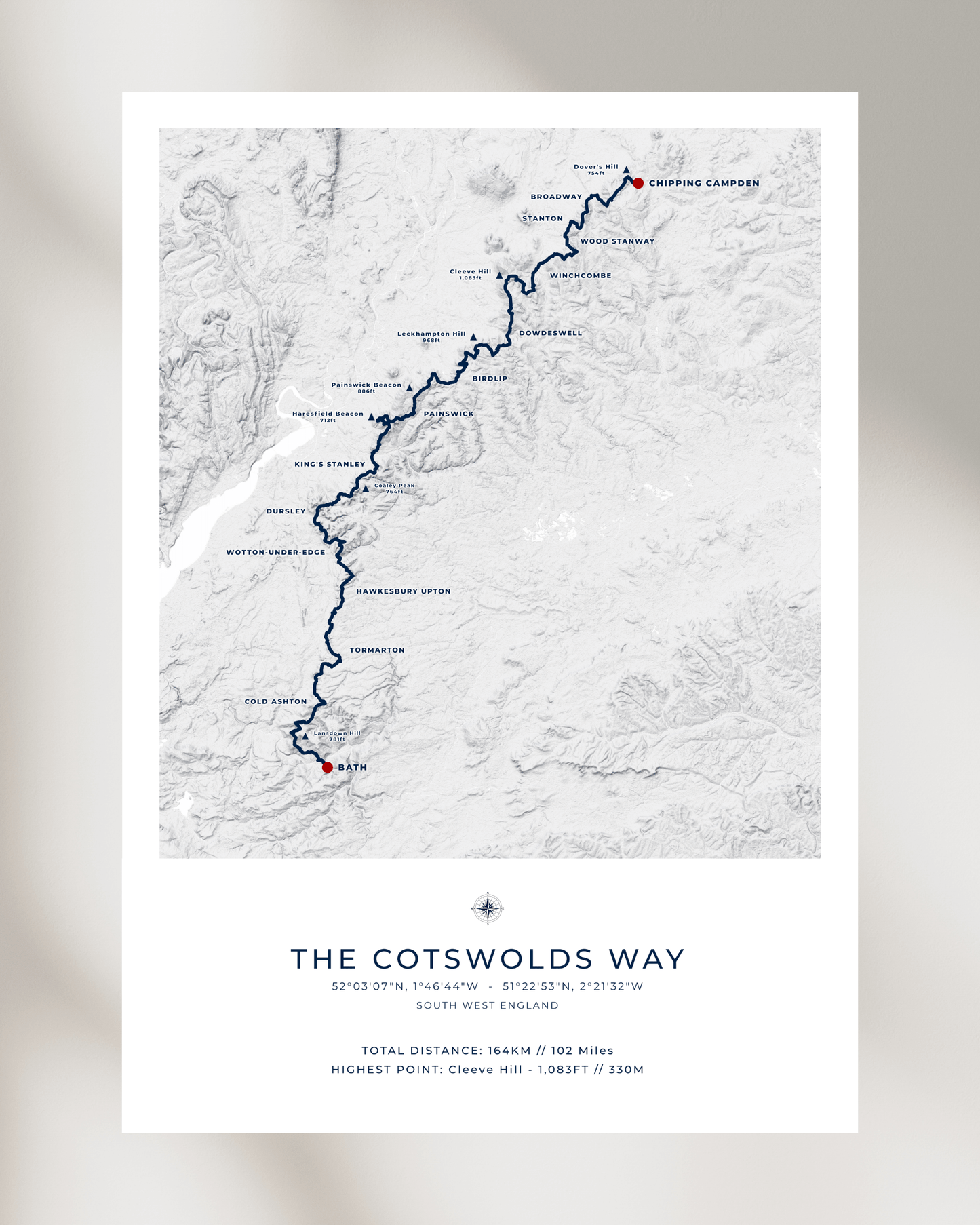 The Cotswolds Way - Route Map Print
