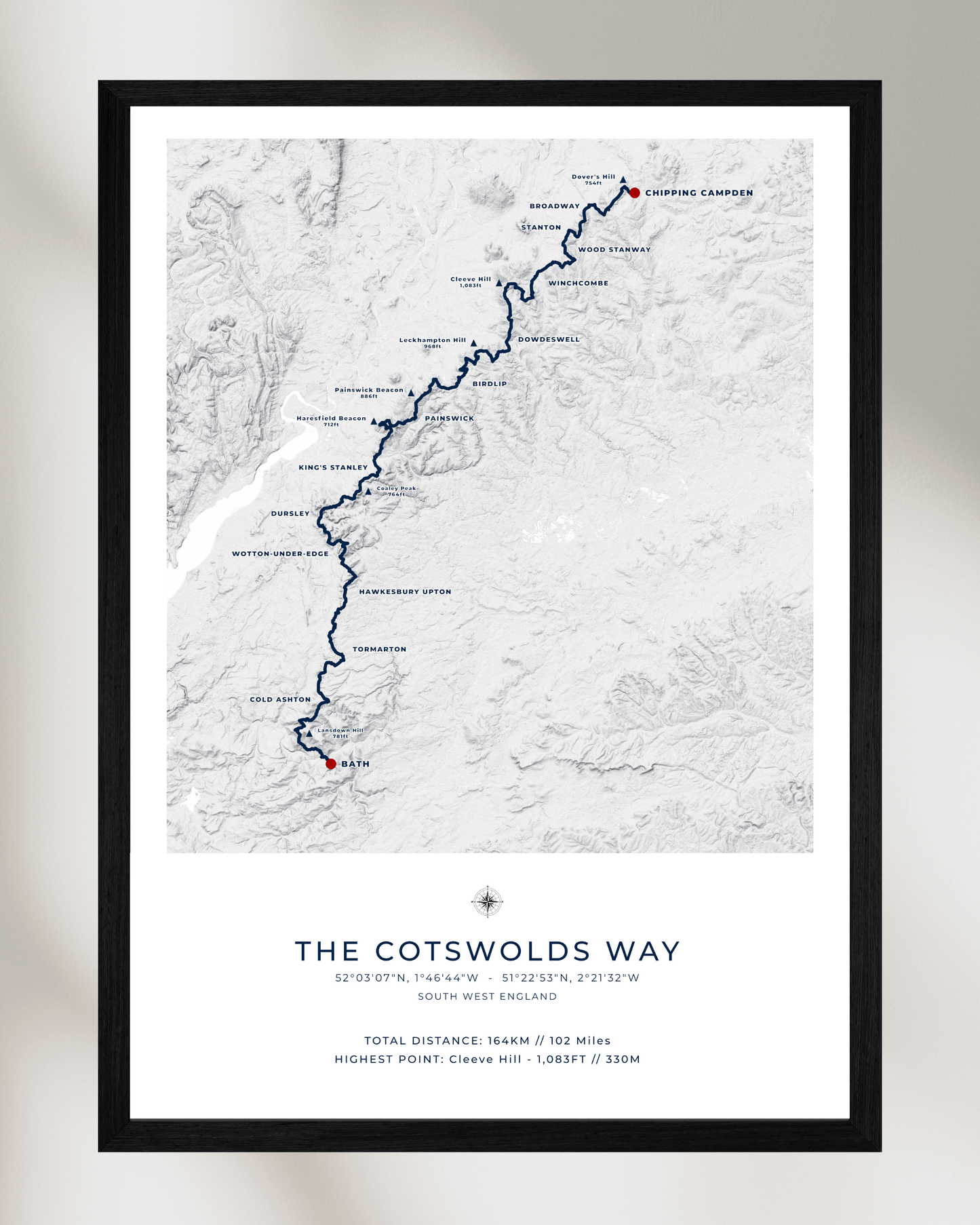 The Cotswolds Way - Route Map Print