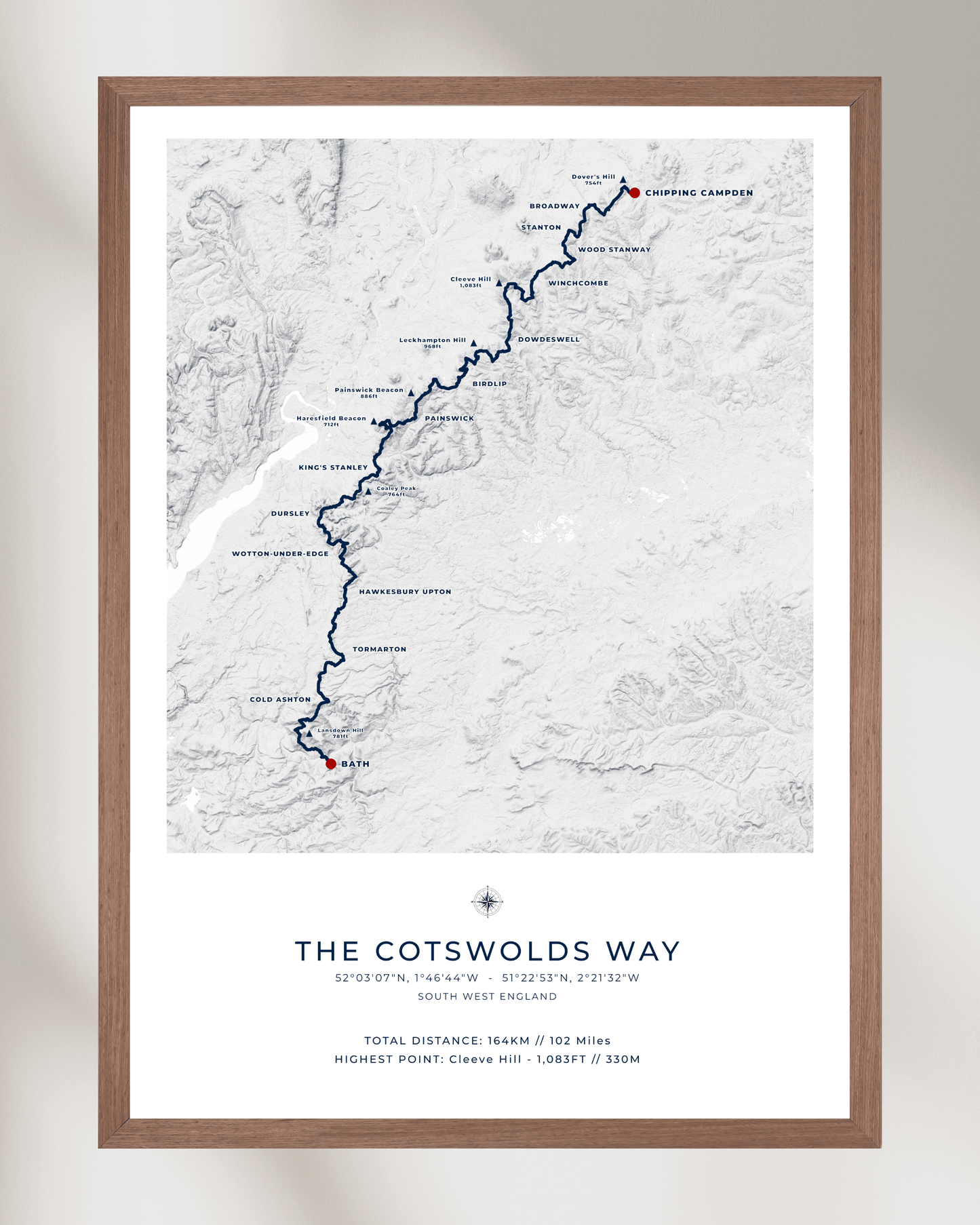 The Cotswolds Way - Route Map Print