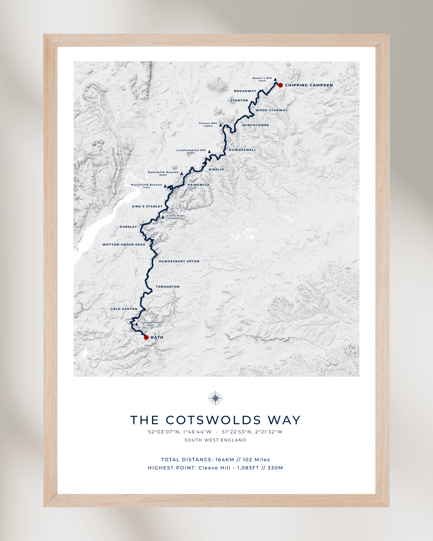 The Cotswolds Way - Route Map Print