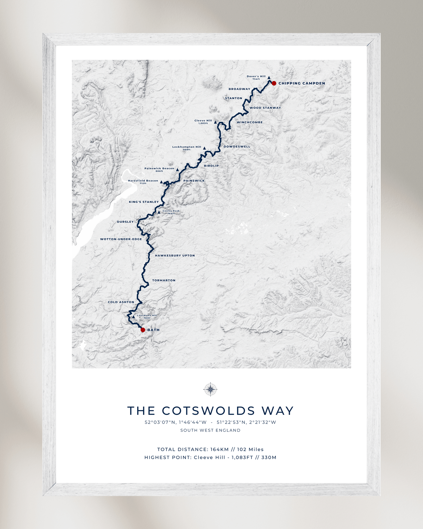 The Cotswolds Way - Route Map Print