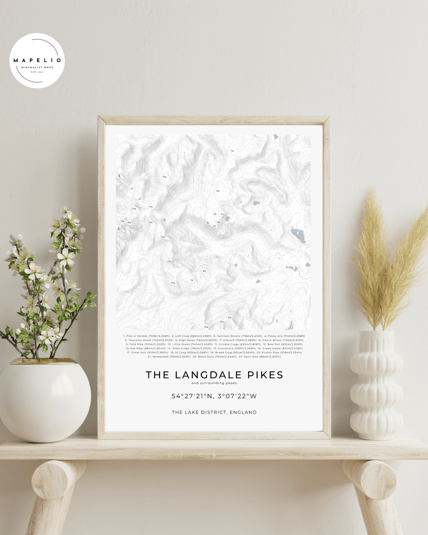 The Langdale Pikes & Surrounding peaks - Contour Map