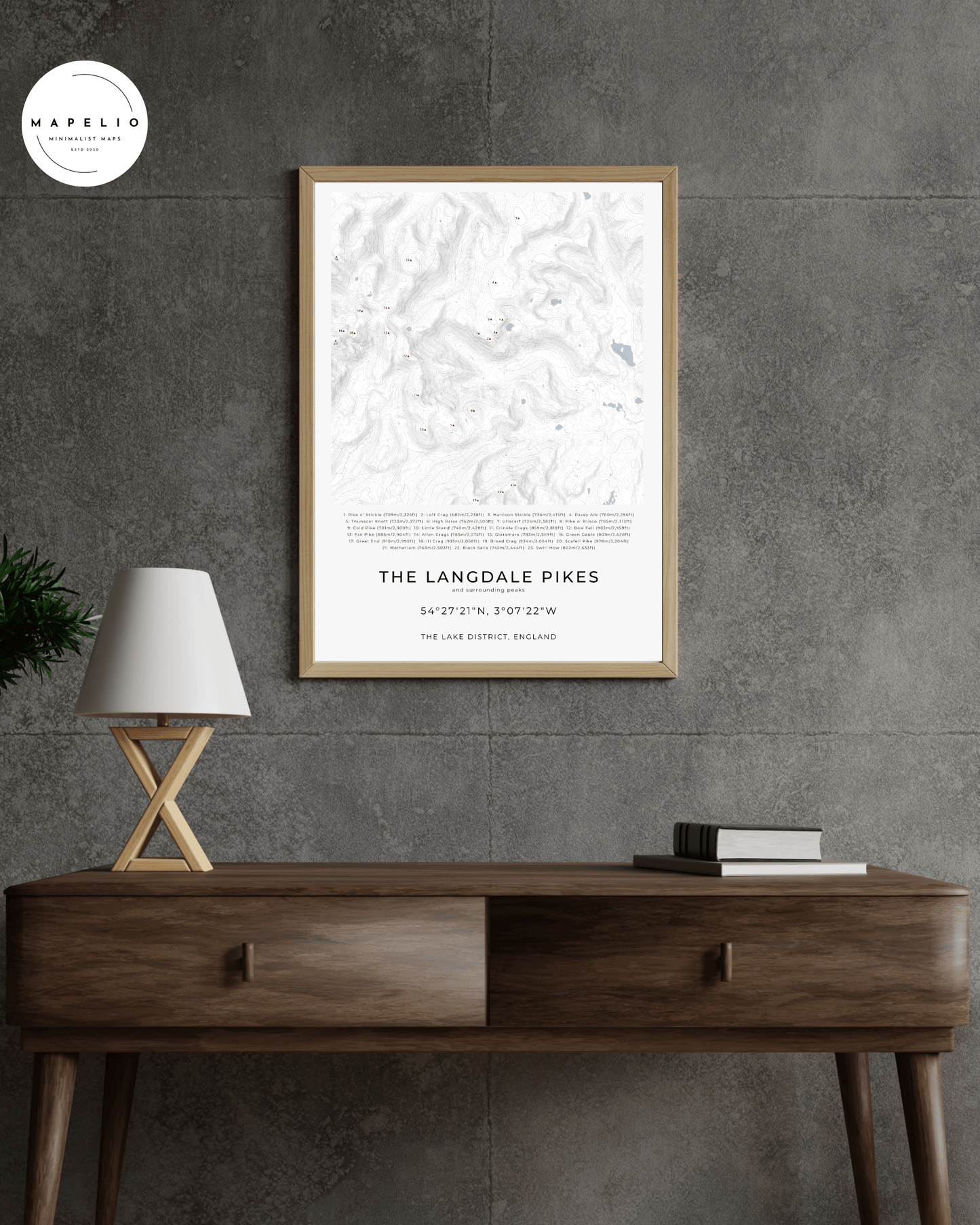 The Langdale Pikes & Surrounding peaks - Contour Map