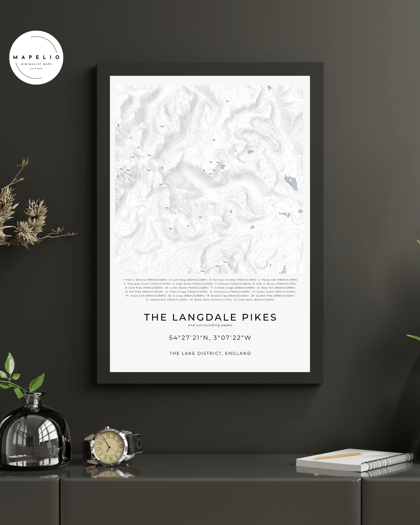 The Langdale Pikes & Surrounding peaks - Contour Map