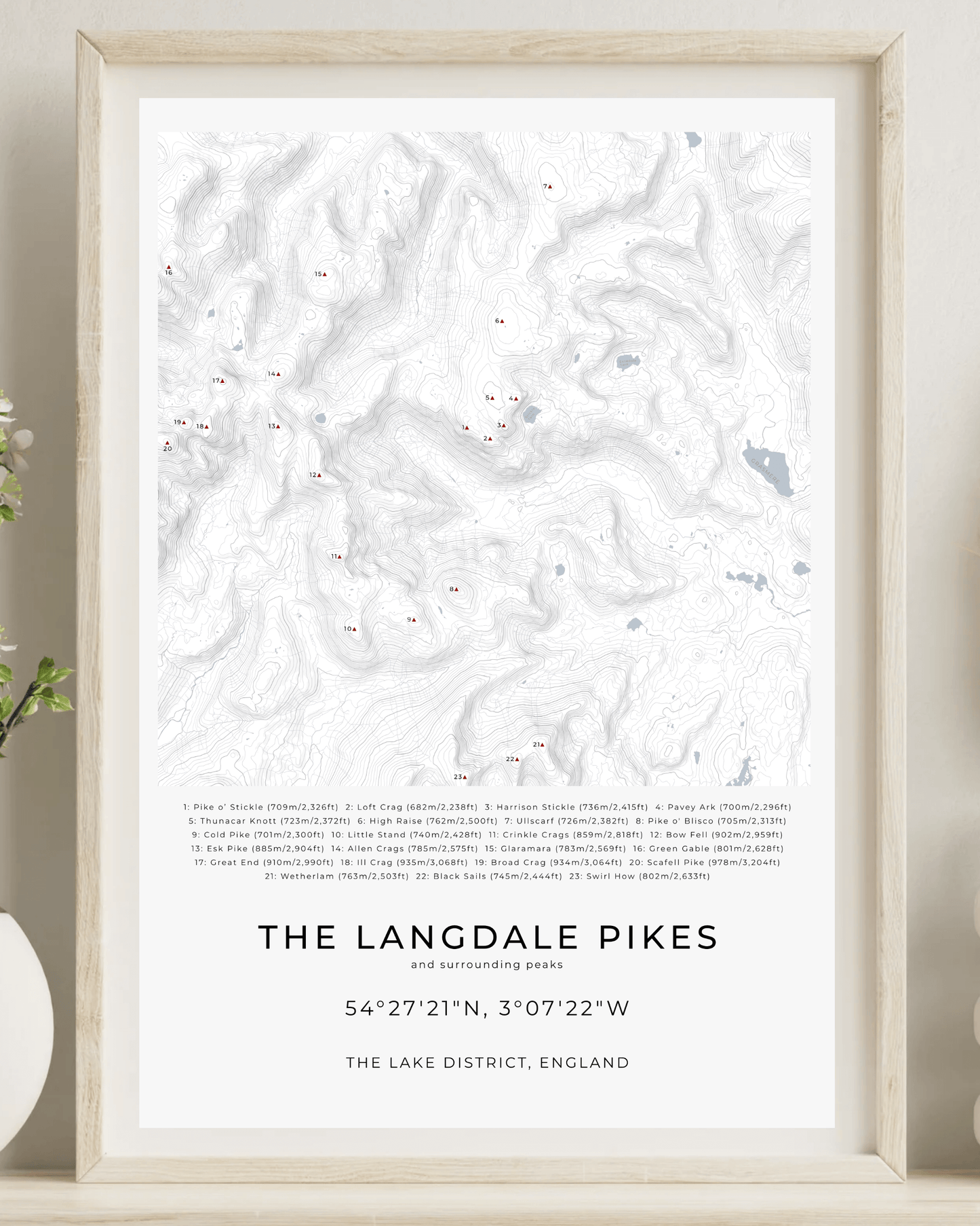 The Langdale Pikes & Surrounding peaks - Contour Map