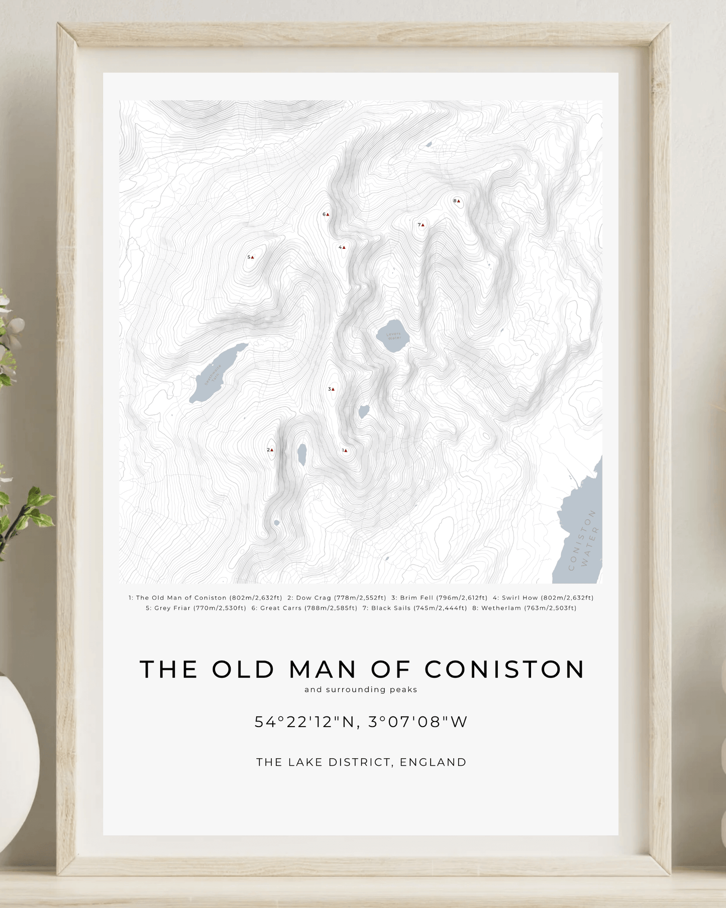 The Old Man of Coniston & Surrounding peaks - Contour Map