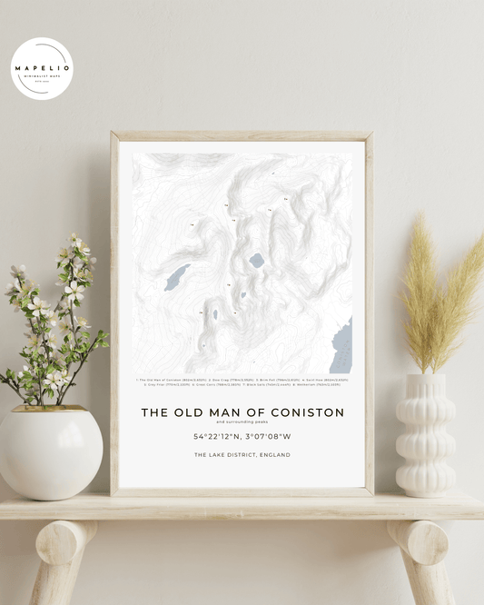 The Old Man of Coniston & Surrounding peaks - Contour Map