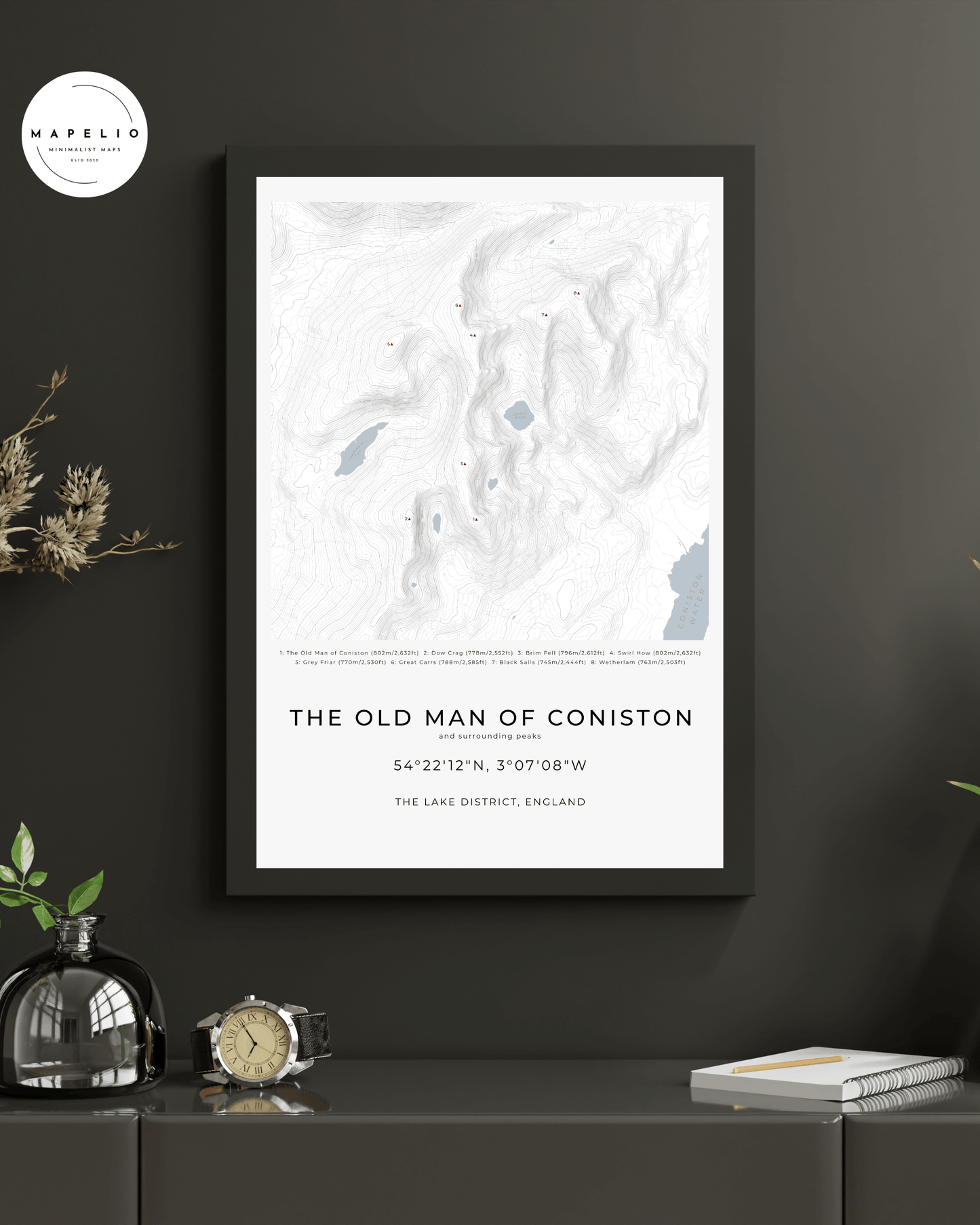 The Old Man of Coniston & Surrounding peaks - Contour Map