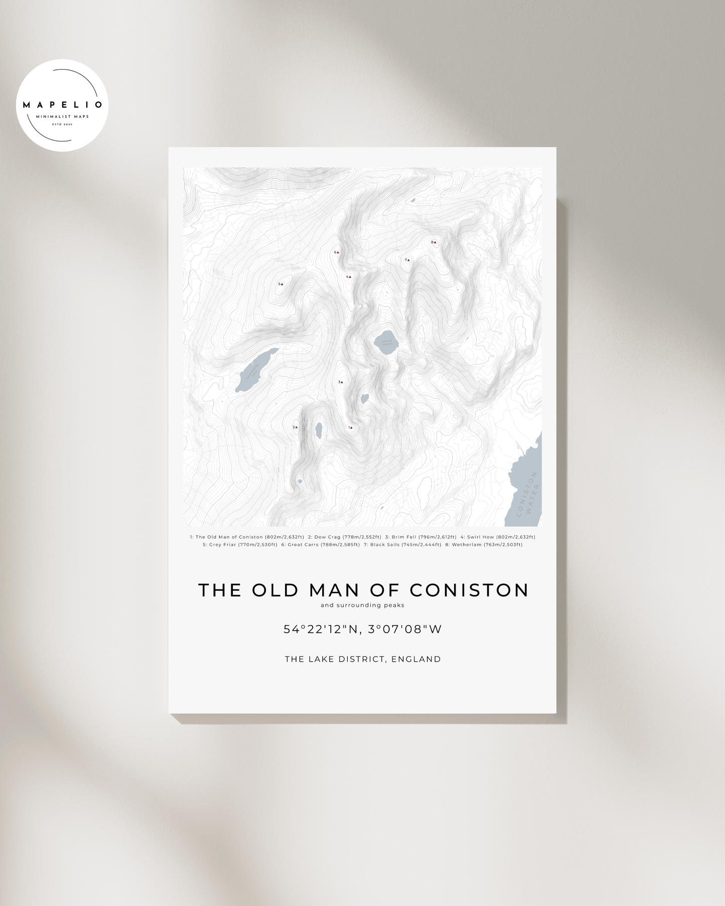 The Old Man of Coniston & Surrounding peaks - Contour Map