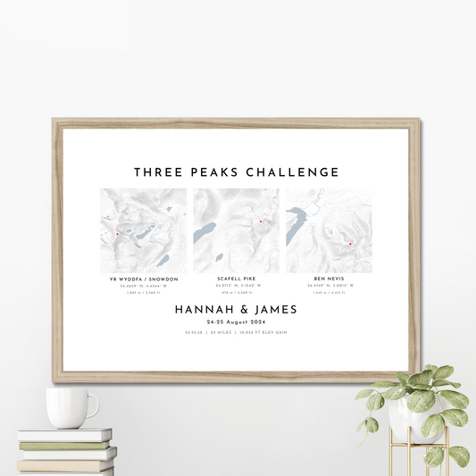 Three Peaks Challenge - personalised map print