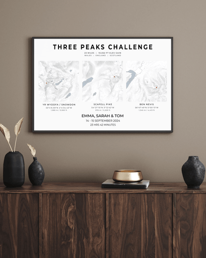 Three Peaks Challenge - personalised map print