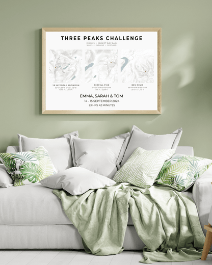 Three Peaks Challenge - personalised map print