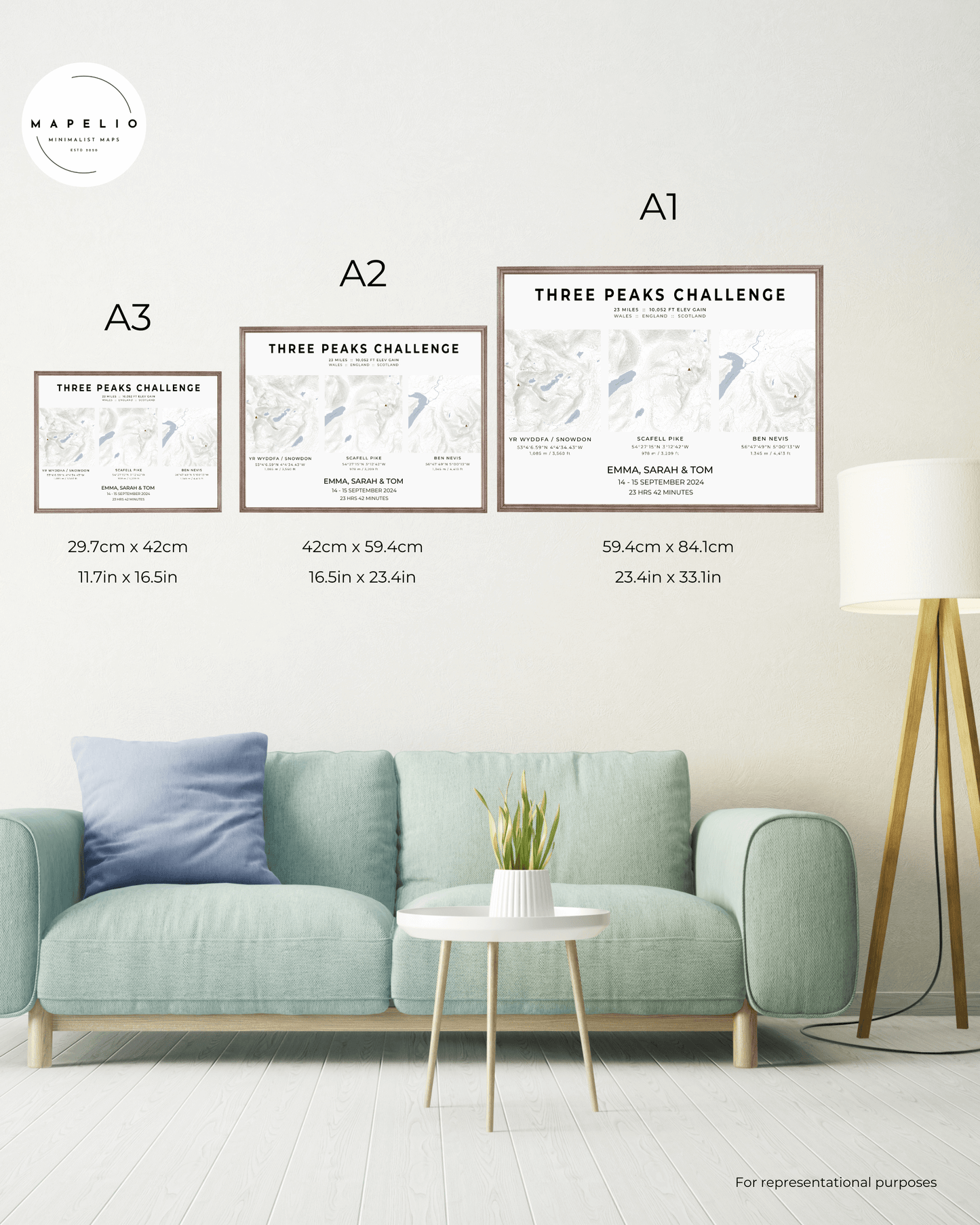 Three Peaks Challenge - personalised map print