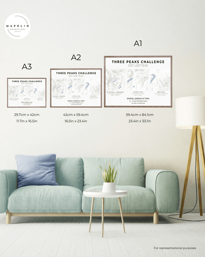 Three Peaks Challenge - personalised map print