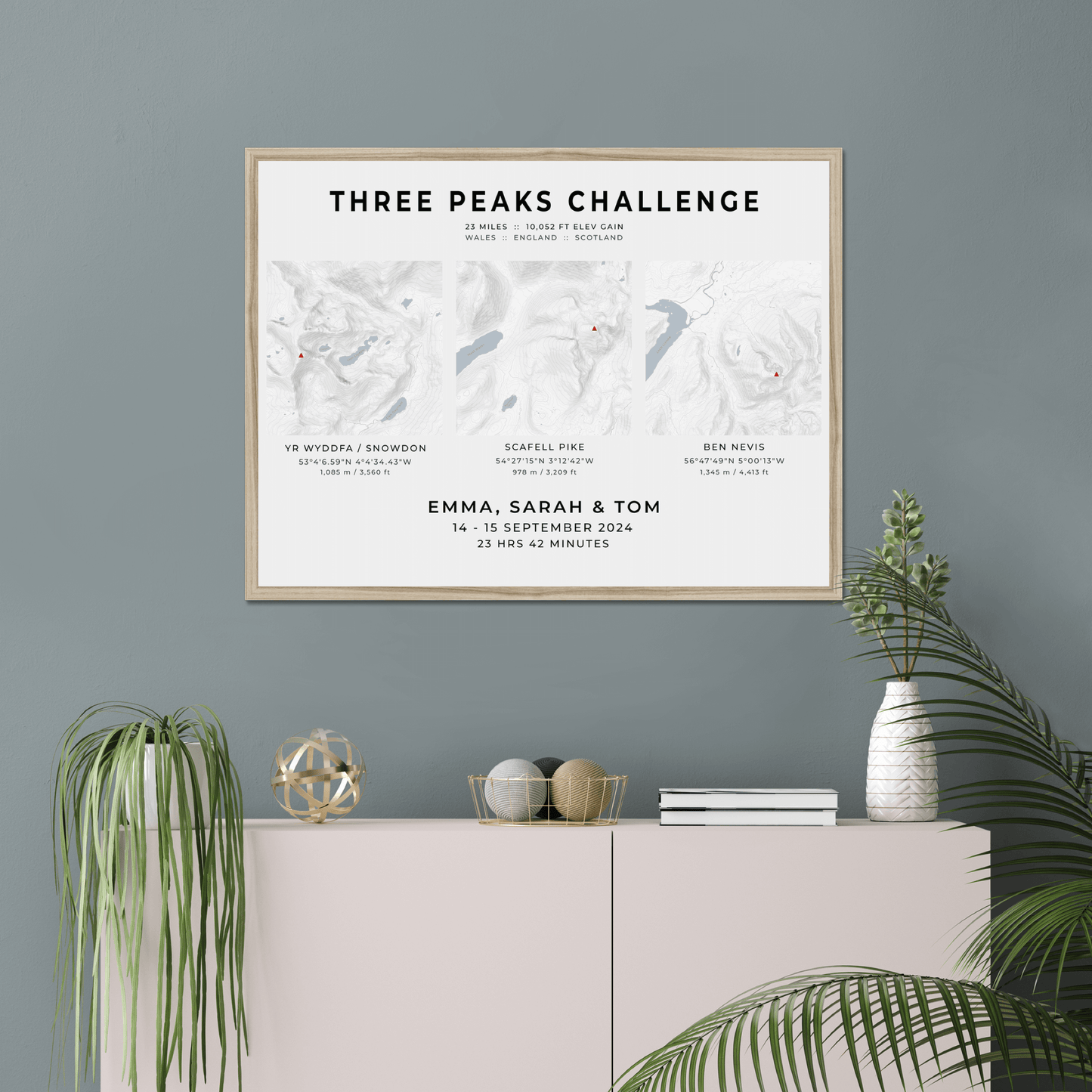 Three Peaks Challenge - personalised map print