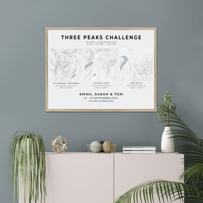 Three Peaks Challenge - personalised map print