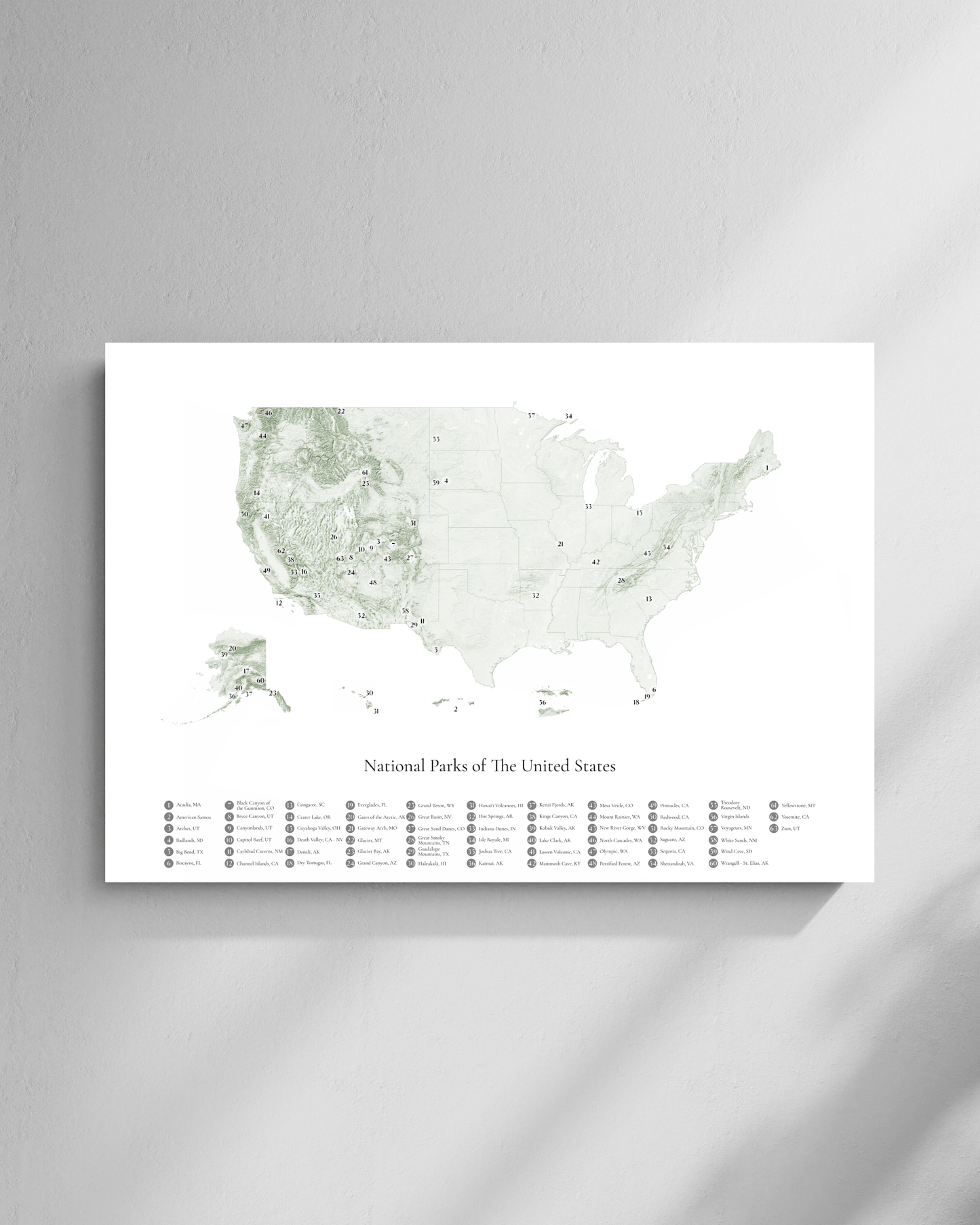 US National Parks Map - Fine Art Topographical Print