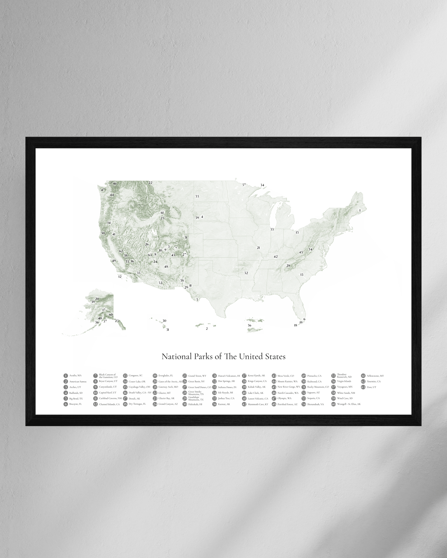 US National Parks Map - Fine Art Topographical Print