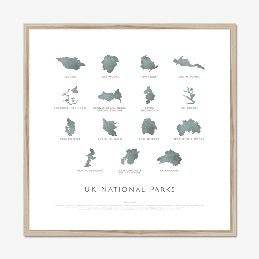 UK National Parks -  Framed & Mounted Map (square)