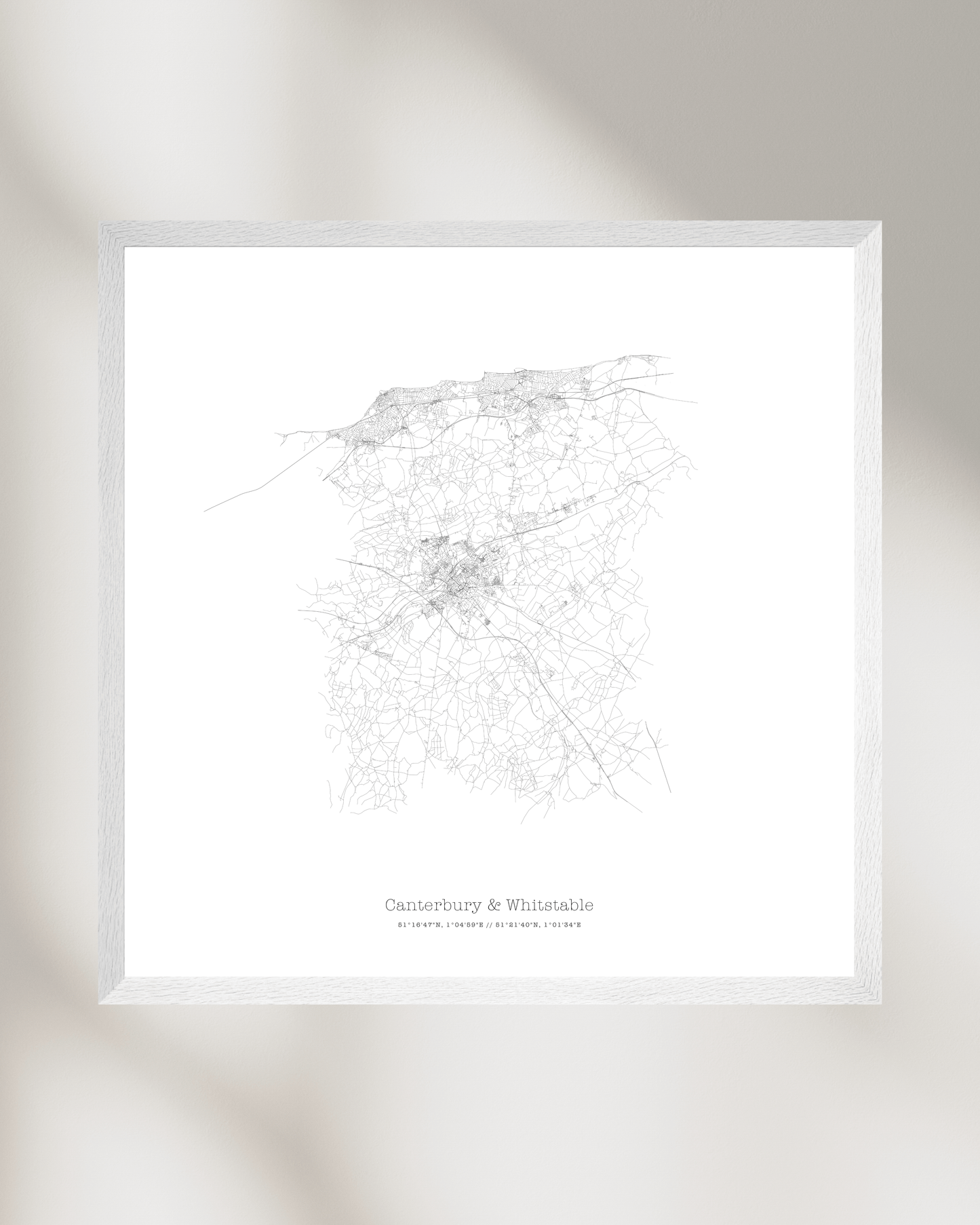 Canterbury & Whitstable - City Map - Minimalist Fine Art Print - White