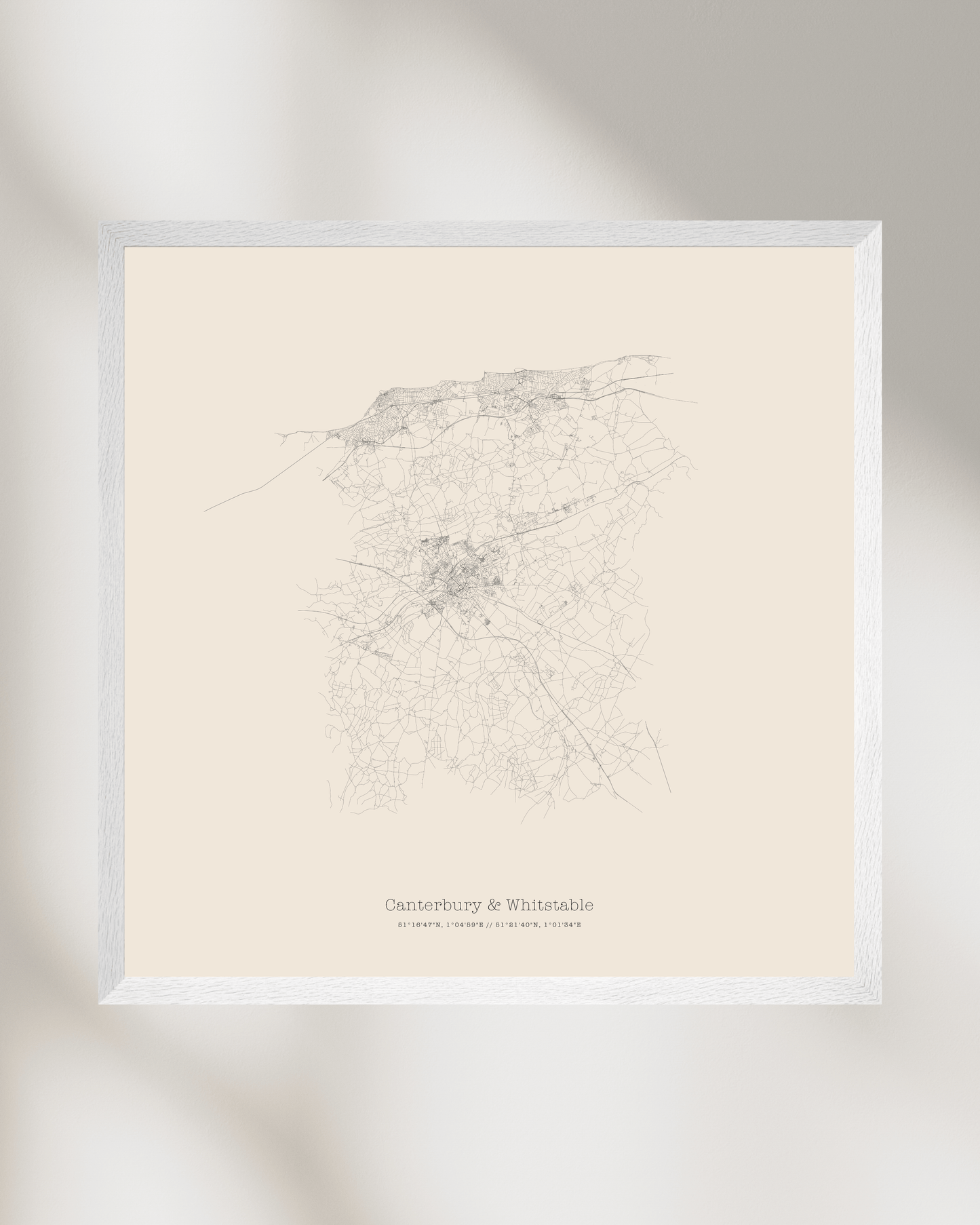Canterbury & Whitstable - City Map - Minimalist Fine Art Print - Taupe