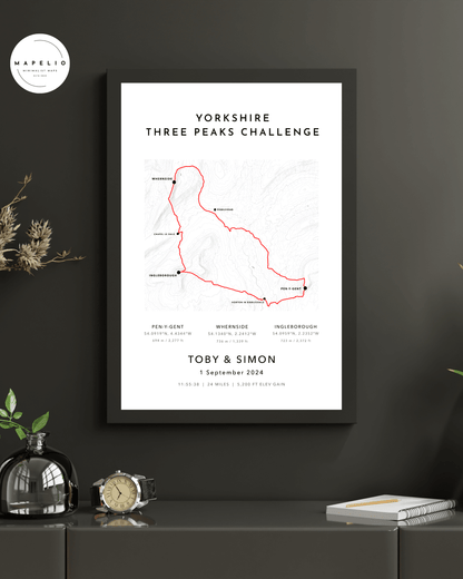 Yorkshire Three Peaks Challenge - personalised map