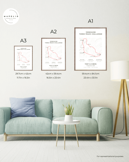 Yorkshire Three Peaks Challenge - personalised map