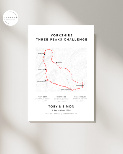 Yorkshire Three Peaks Challenge - personalised map