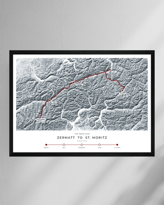 Zermatt to St.Moritz - The Swiss Alps Railway Map