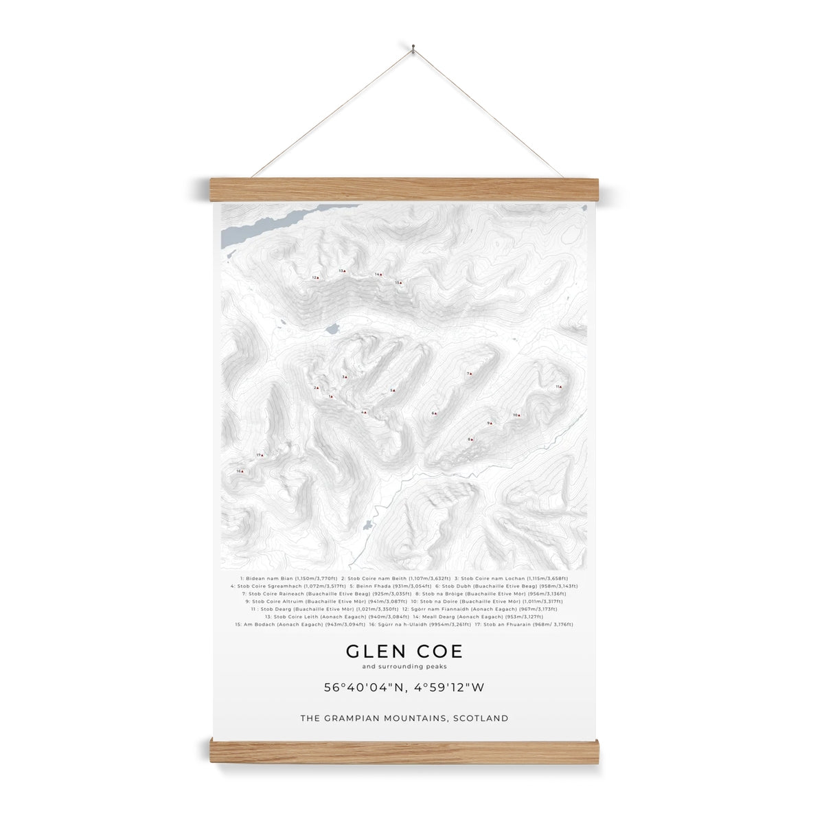 Glen Coe, Buachaille Etive Mòr & Surrounding peaks - Contour Map Print