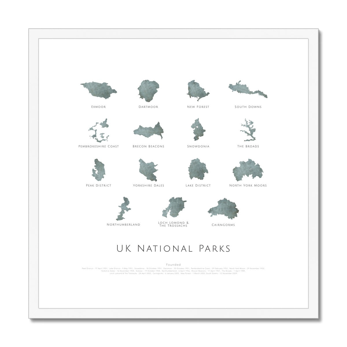 UK National Parks (square) -  Framed & Mounted Map